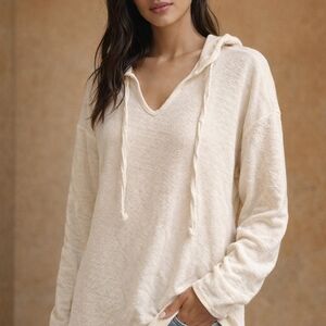 Cream Lightweight Hoodie – 60% Cotton, Relaxed Fit
